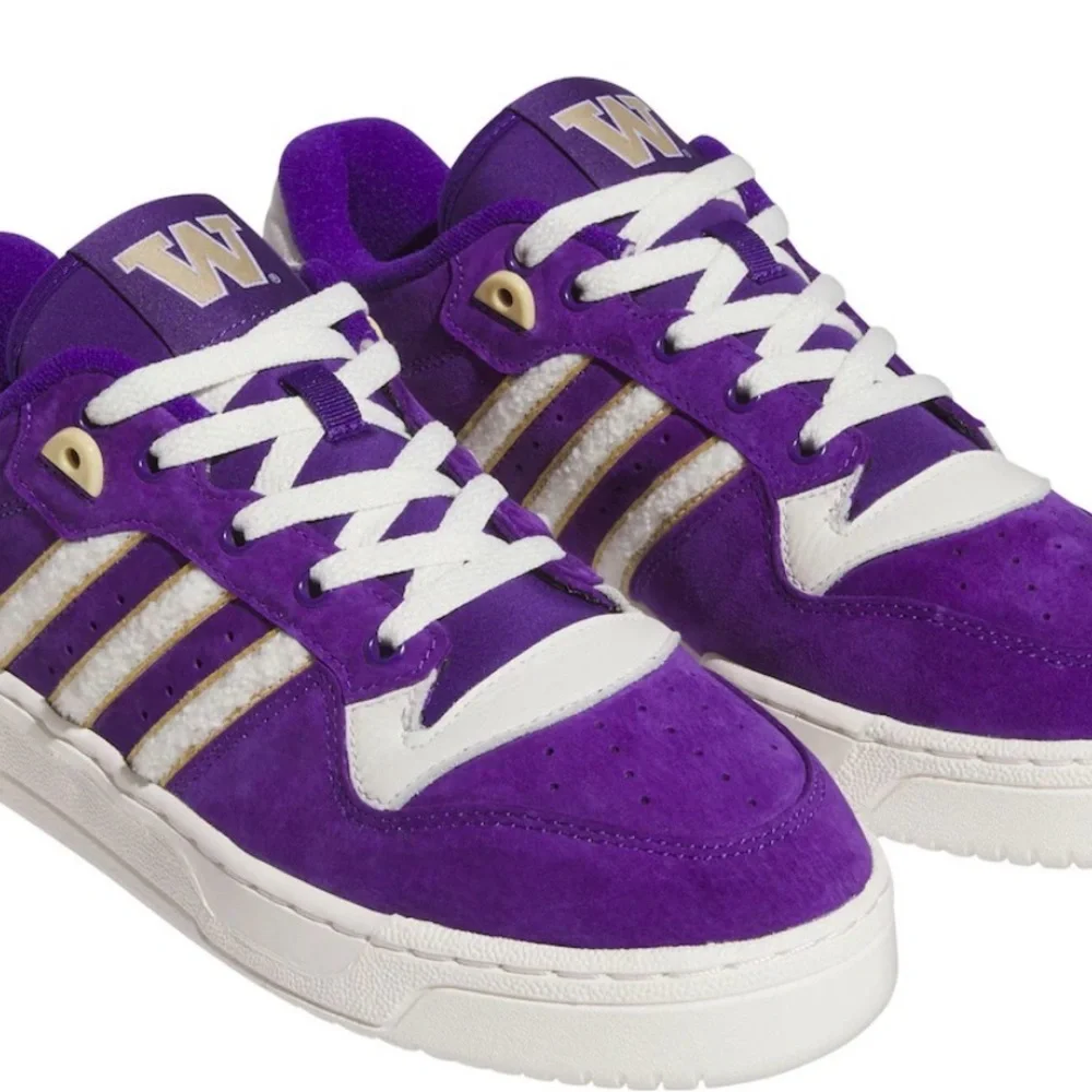 adidas Purple Suede Sneakers with White and Gold Accents
